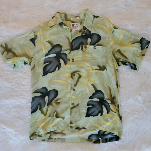 Ron Chereskin Mens Shirt M Green Floral Hawaiian Button Up Short Sleeve - Picture 3 of 10
